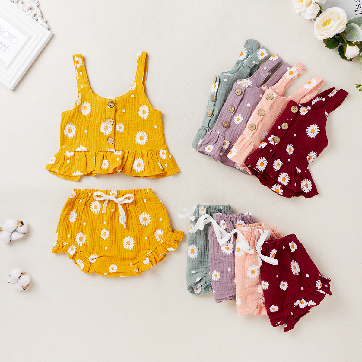 Cute Muslin Flower Top and Shorts Girls Set