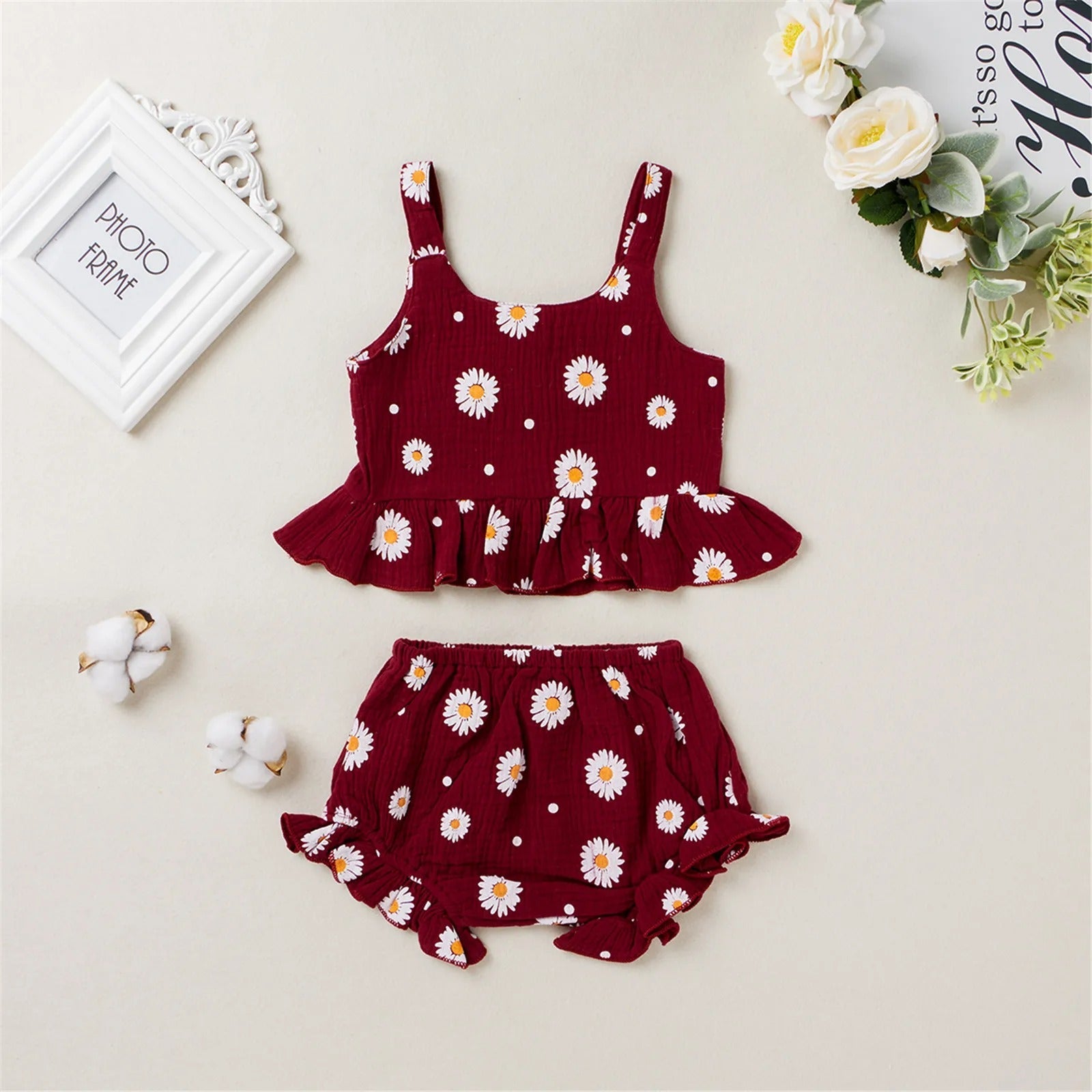 Cute Muslin Flower Top and Shorts Girls Set