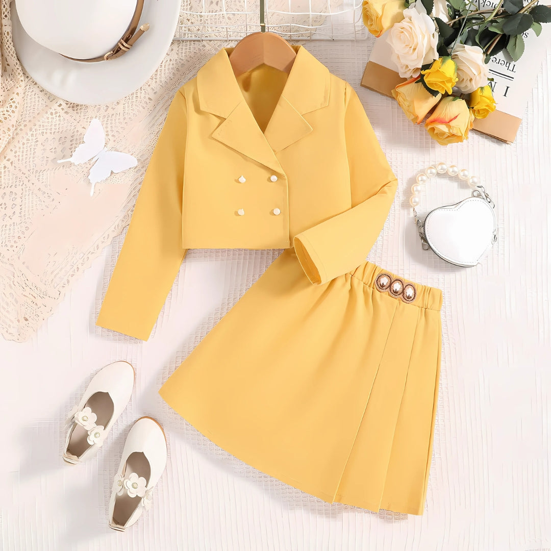 Cute Yellow Two-Piece Girls Party Set