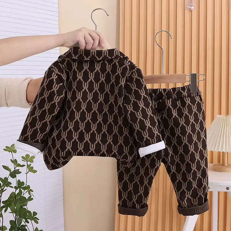 Boys Elegant Monogram Brown Suit