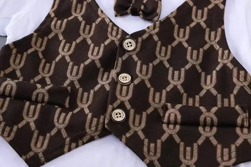 Boys Elegant Monogram Brown Suit
