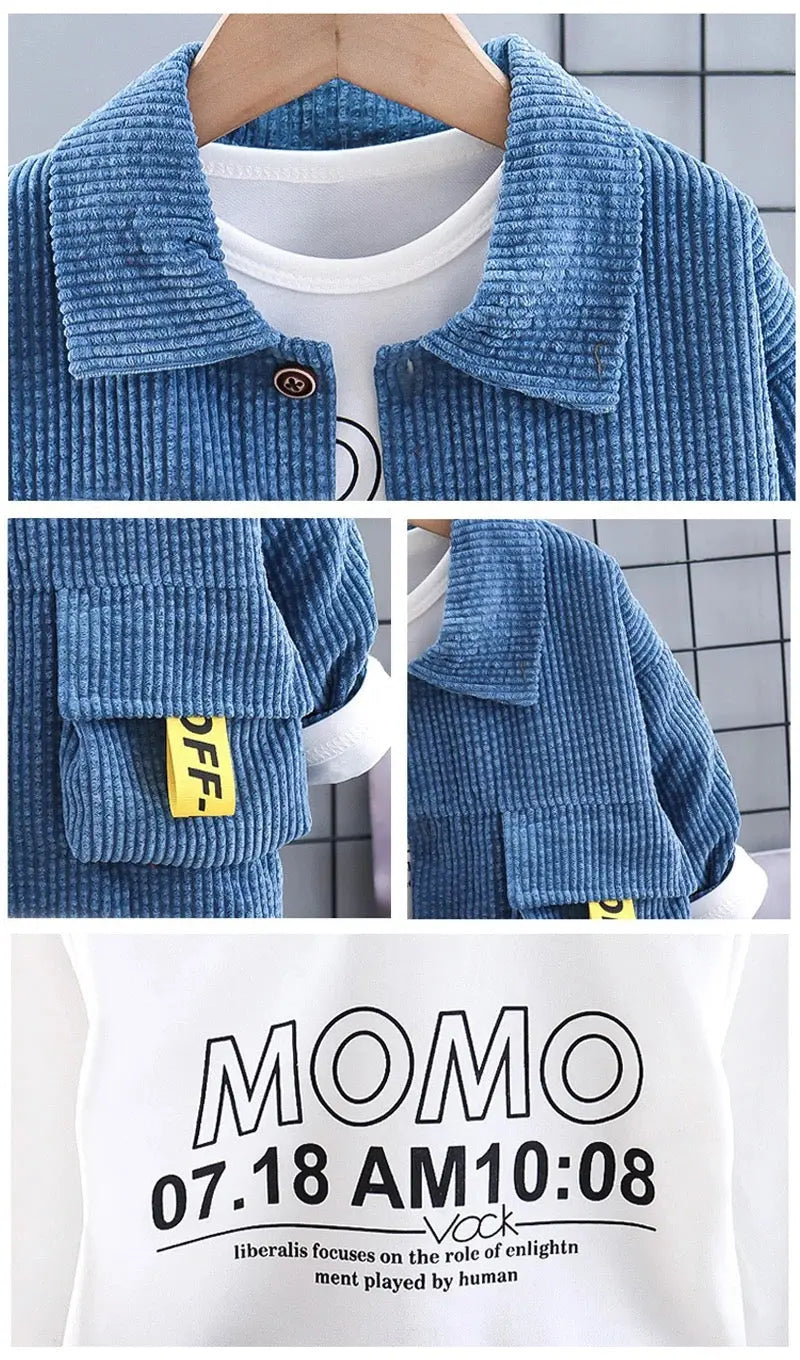 Boys Blue Corduroy Co-ord Set With T-shirt