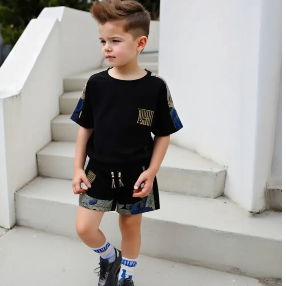 Boys Black Designer 2 Piece Set