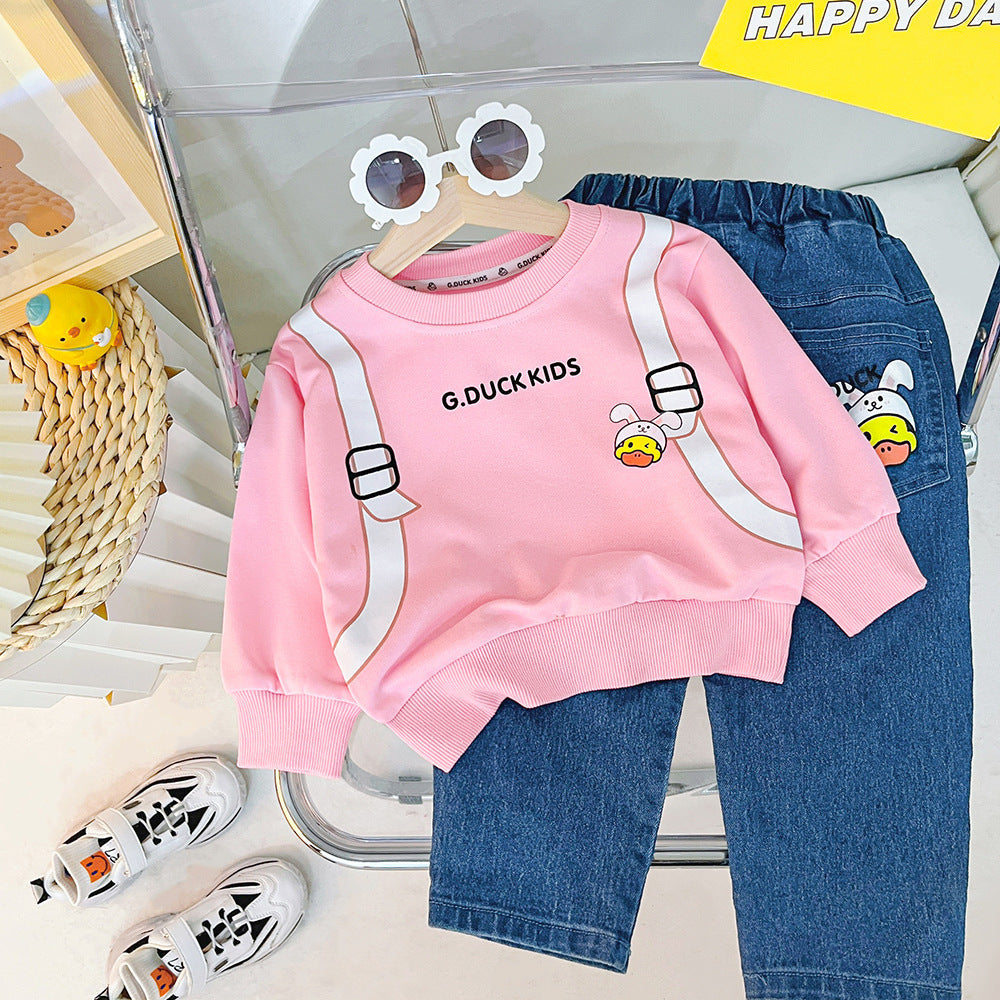 Duck Backpack Sweatshirt & Denim Girls Set