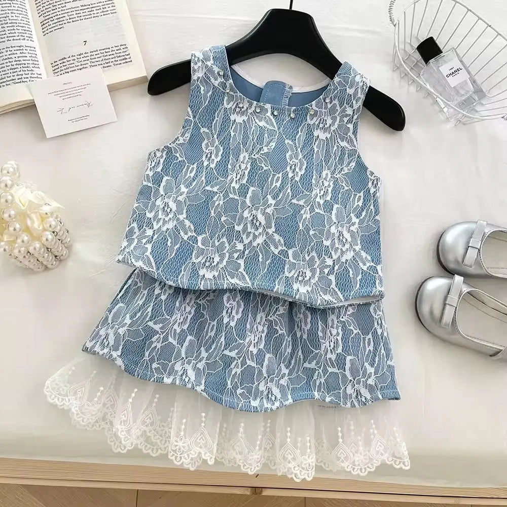 Girls Blue Lace Designer 2 Pcs Set
