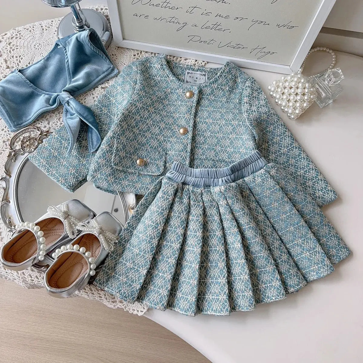 Girls Elegant Coat And Skirt Set