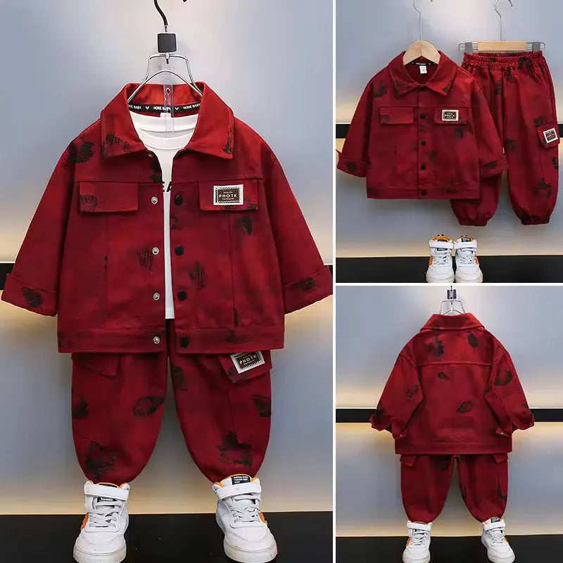 Boys Red Printed Co-ord Set