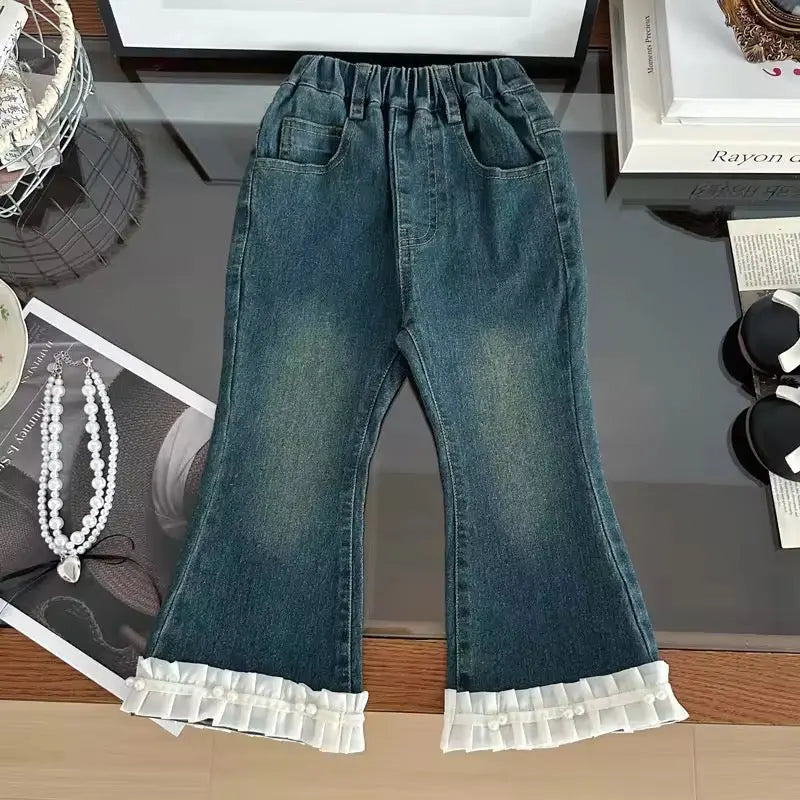 Girls Bow Detail Sweater And Jeans Set