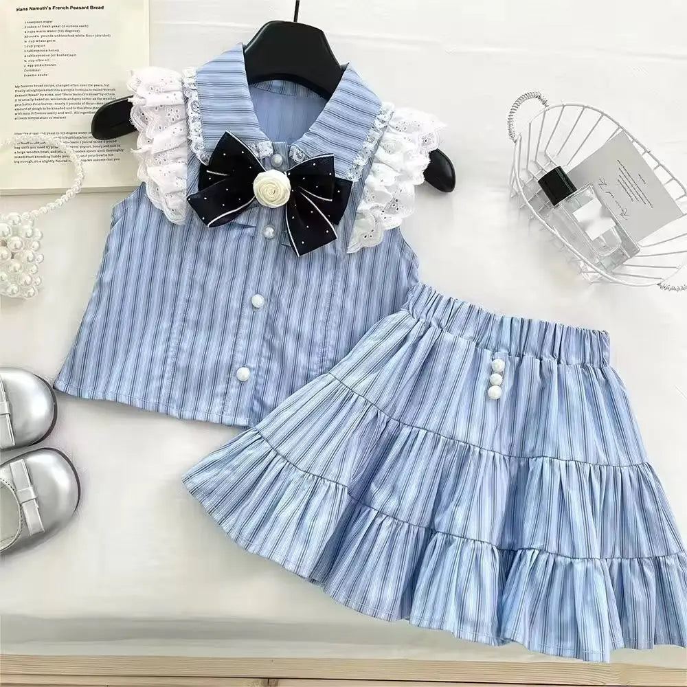 Girls Blue Belle Striped Skirt Set