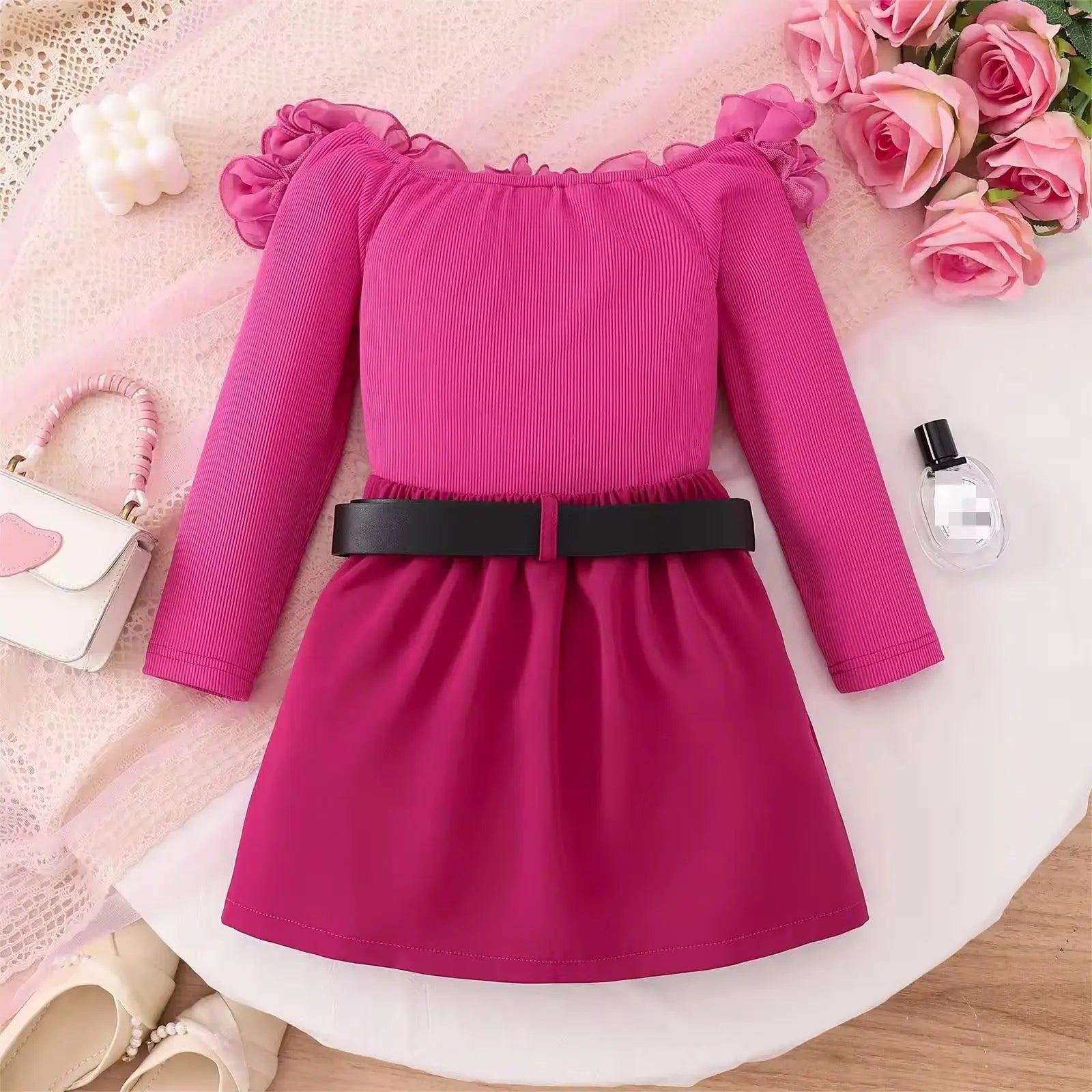 Girls Pink Ruffle Top And Pleated Skirt