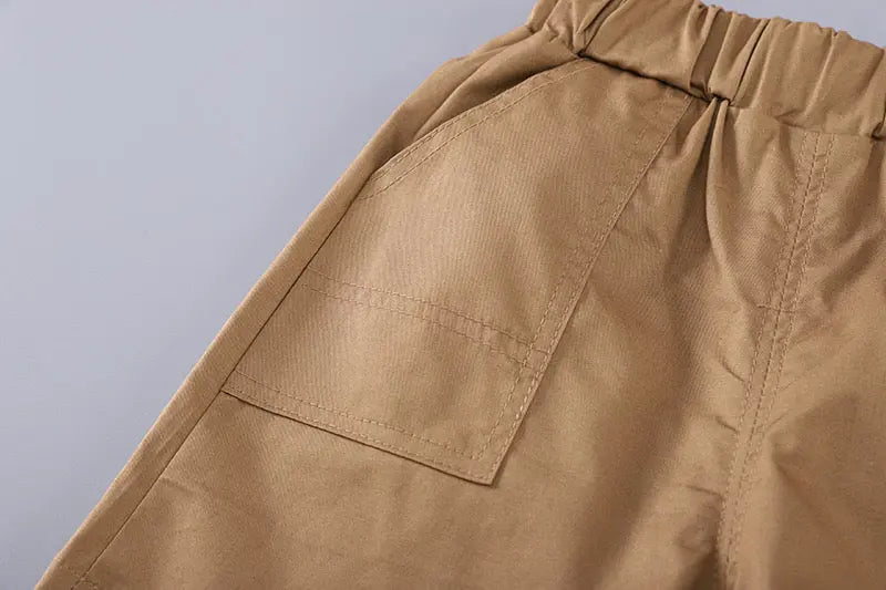 Boys Striped Suspender Shirt With Khaki Shorts