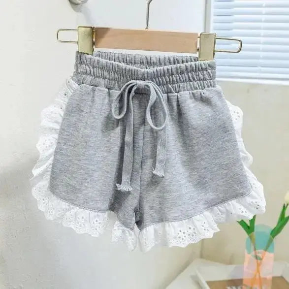 Girls Grey Top With Lace Detail And Shorts