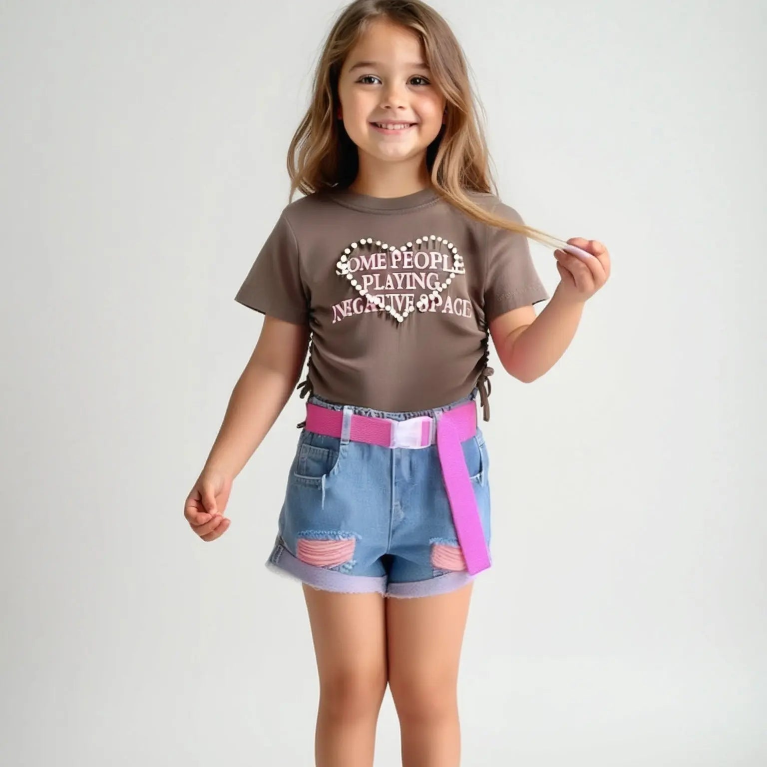 Girls Pearl T-Shirt And Denim Shorts