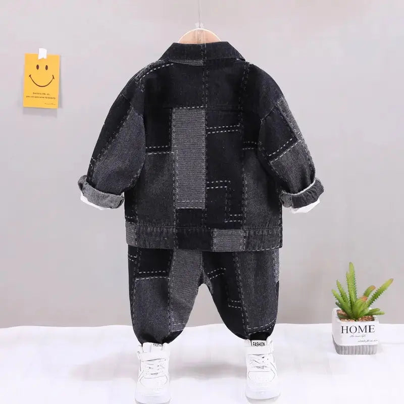 Boys Black Stitched Designer 3 Pcs Set