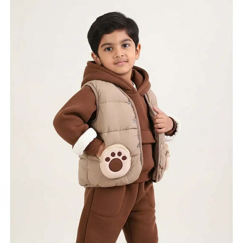 Boys Puffer Jacket, Sweatshirt And Joggers Set