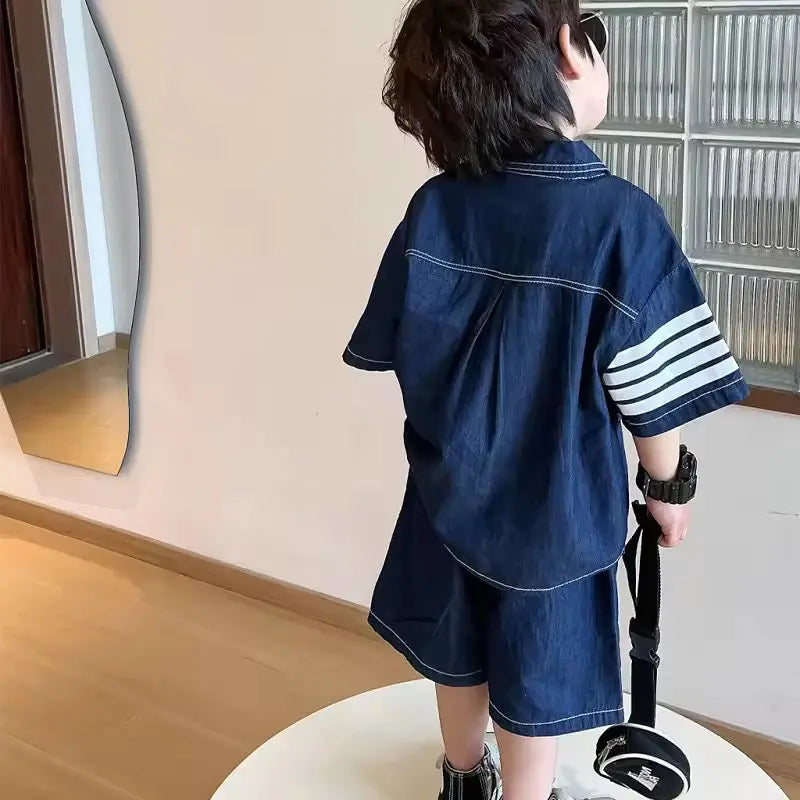 Boys Blue Denim Striped Co-ord Set