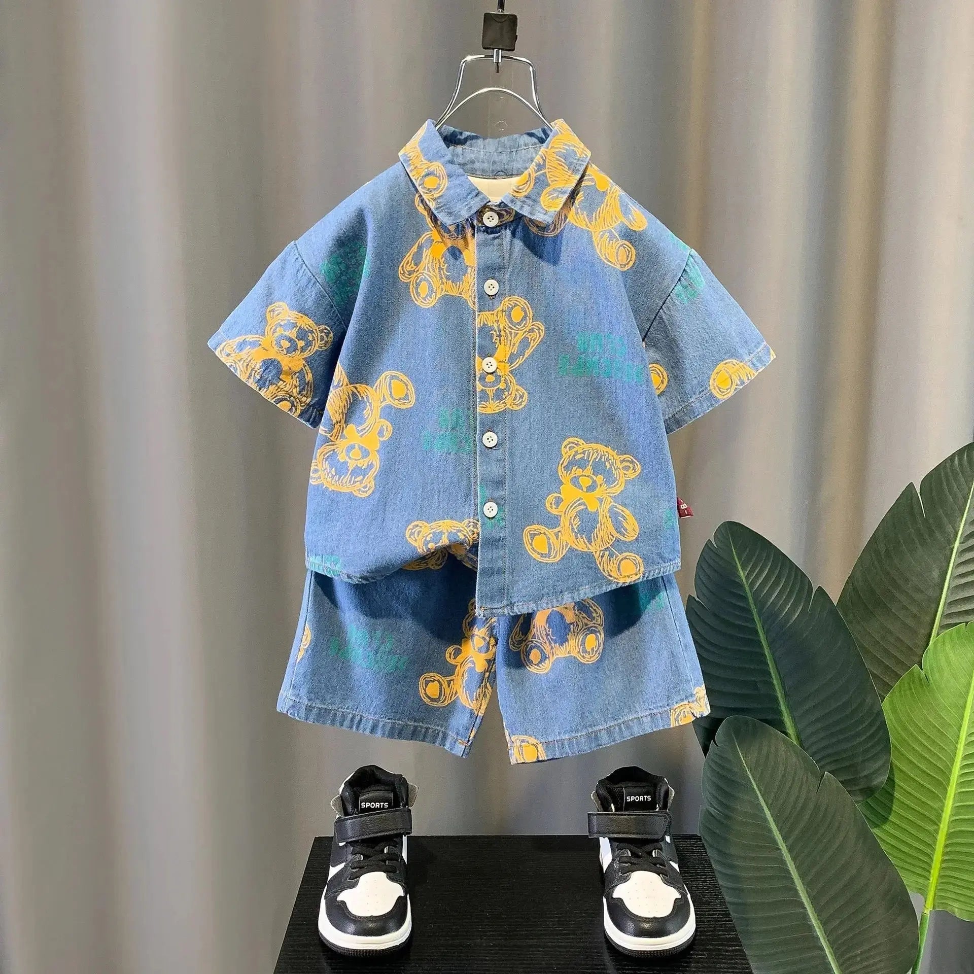 Boys Teddy Printed Blue Denim Co-ord Set