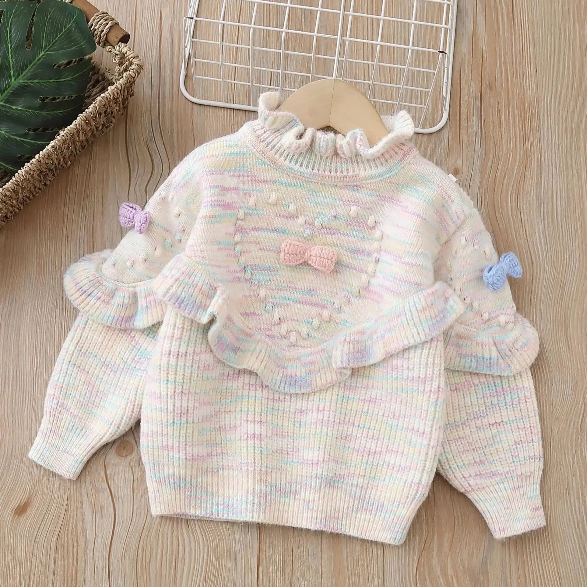 Girls Beige Knitted Sweater And Plazzo 2 Pcs Set