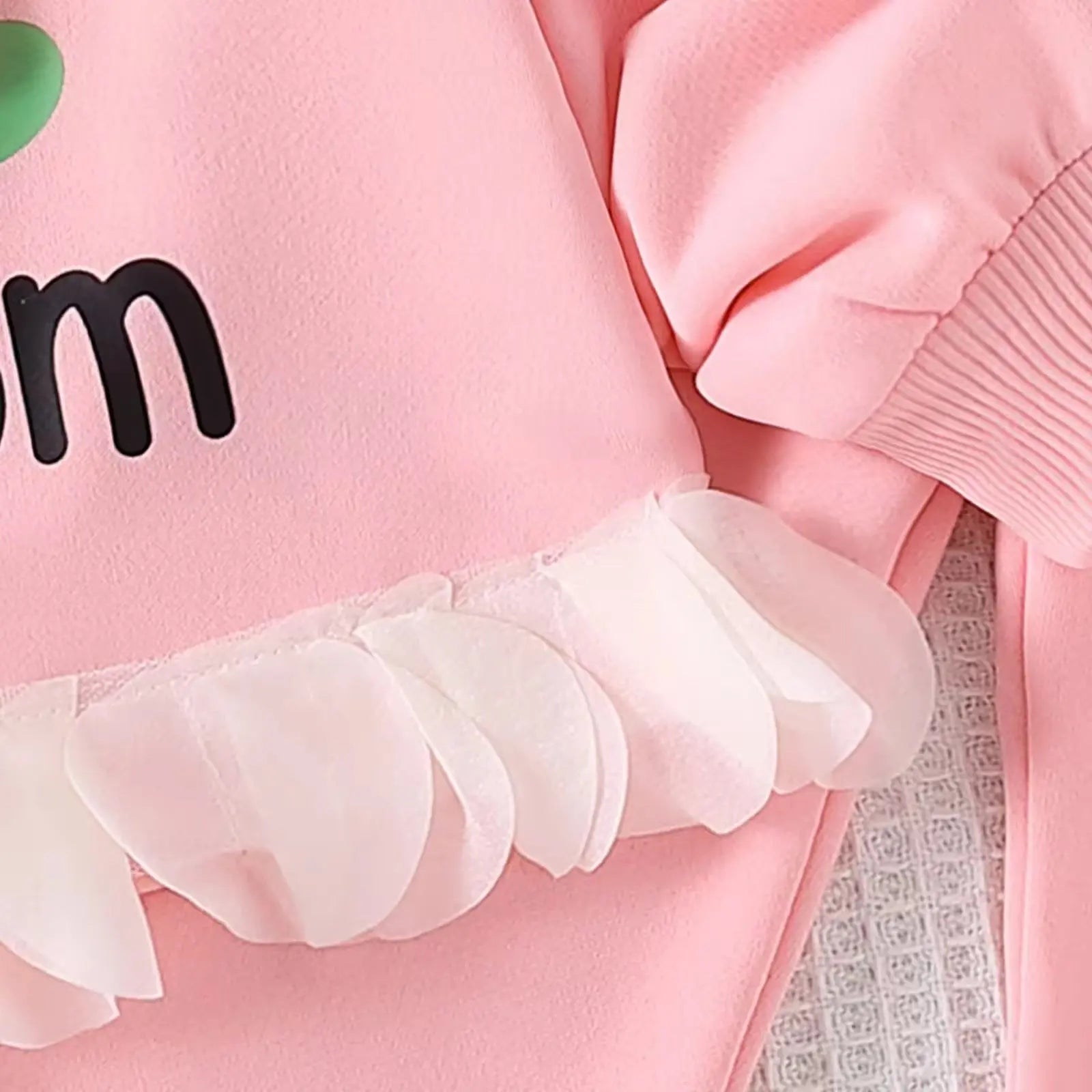 Girls Pink Floral Applique Sweatshirt And Pant 2Pcs Set