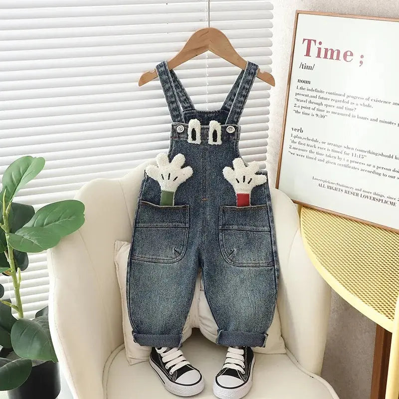 Kids White Hoodie With Denim Dungaree 2 pcs Set
