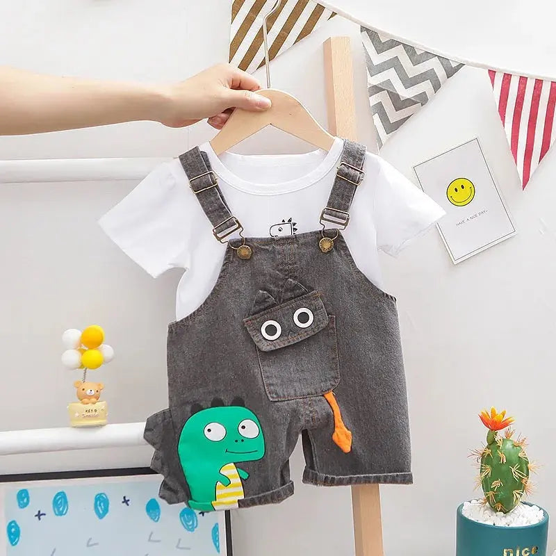 Boys T-Shirt With Dungaree 2 Pcs Set