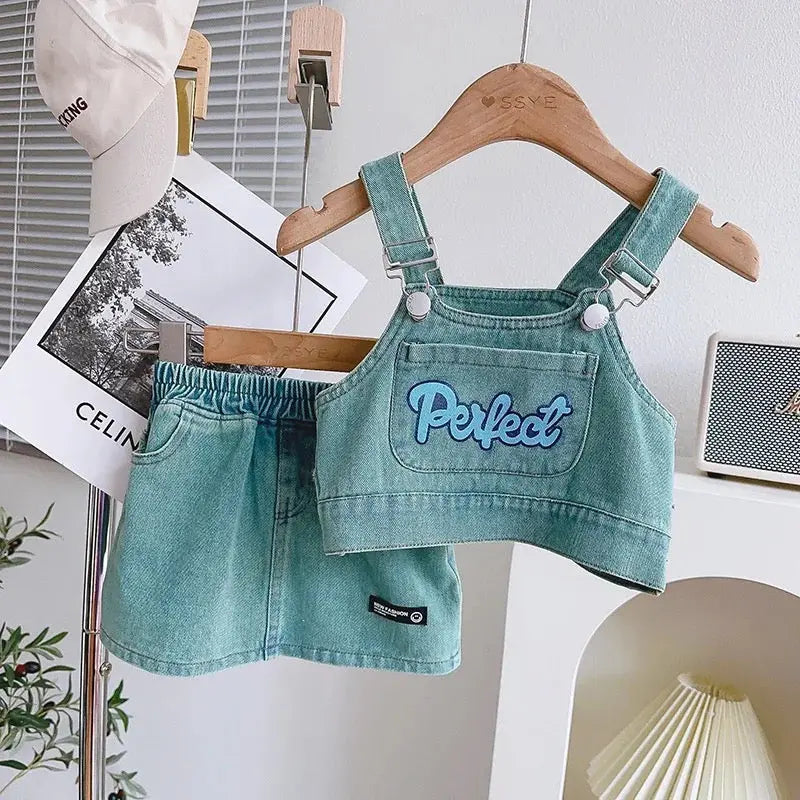 Girls Denim Set With Tee 3 Pcs Set