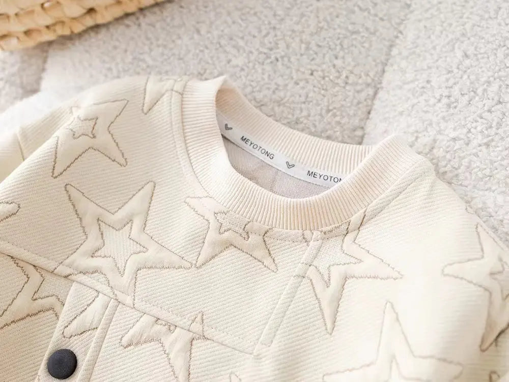 Boys White Starry Co-Ord With Button Details