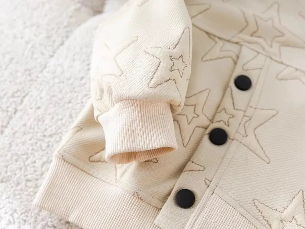 Boys White Starry Co-Ord With Button Details