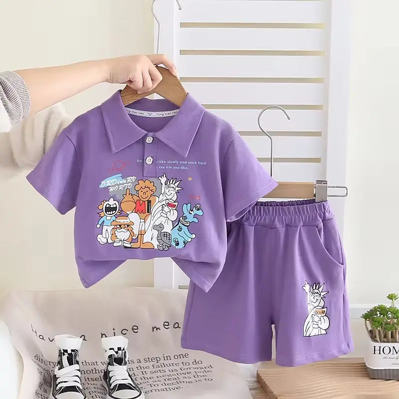 Boys Purple Printed Co-ord Set