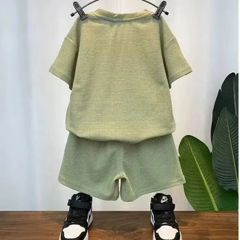 Boys Green Bear Print T-Shirt And Shorts 2 pcs Set