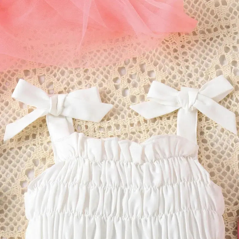 Girls White Top And Pink Shorts With Hat 3 pcs Set