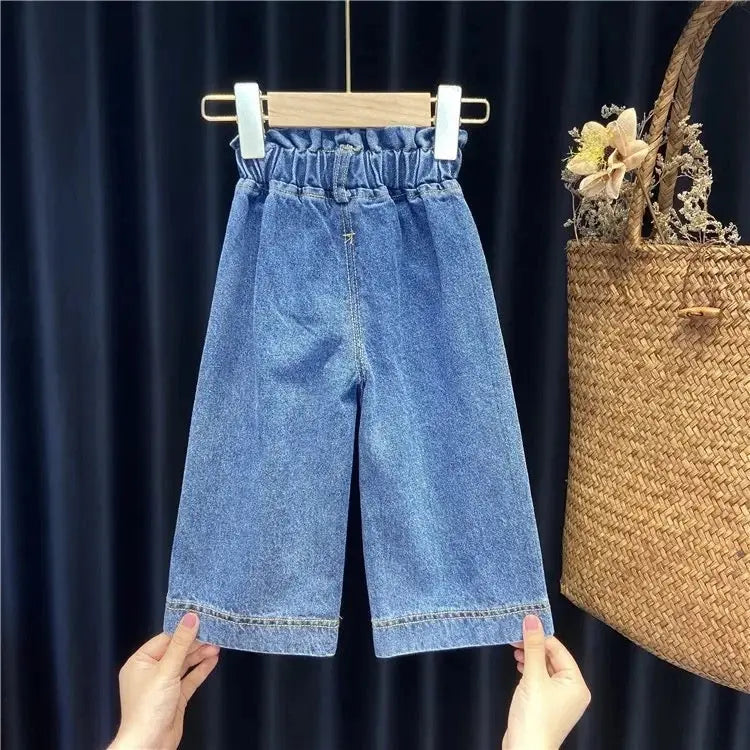 Girls Summer White Top With Jeans 2 Pcs Set