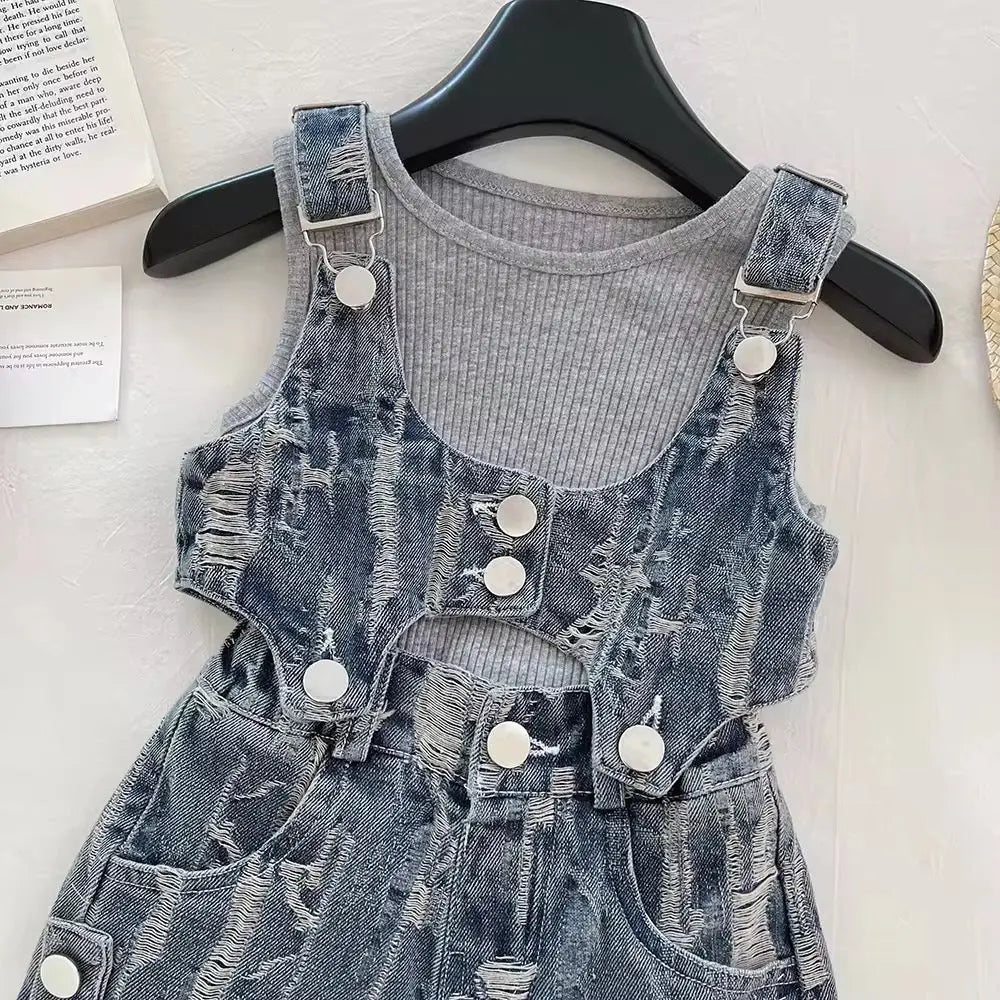 Girls Rugged Denim Dungaree Set