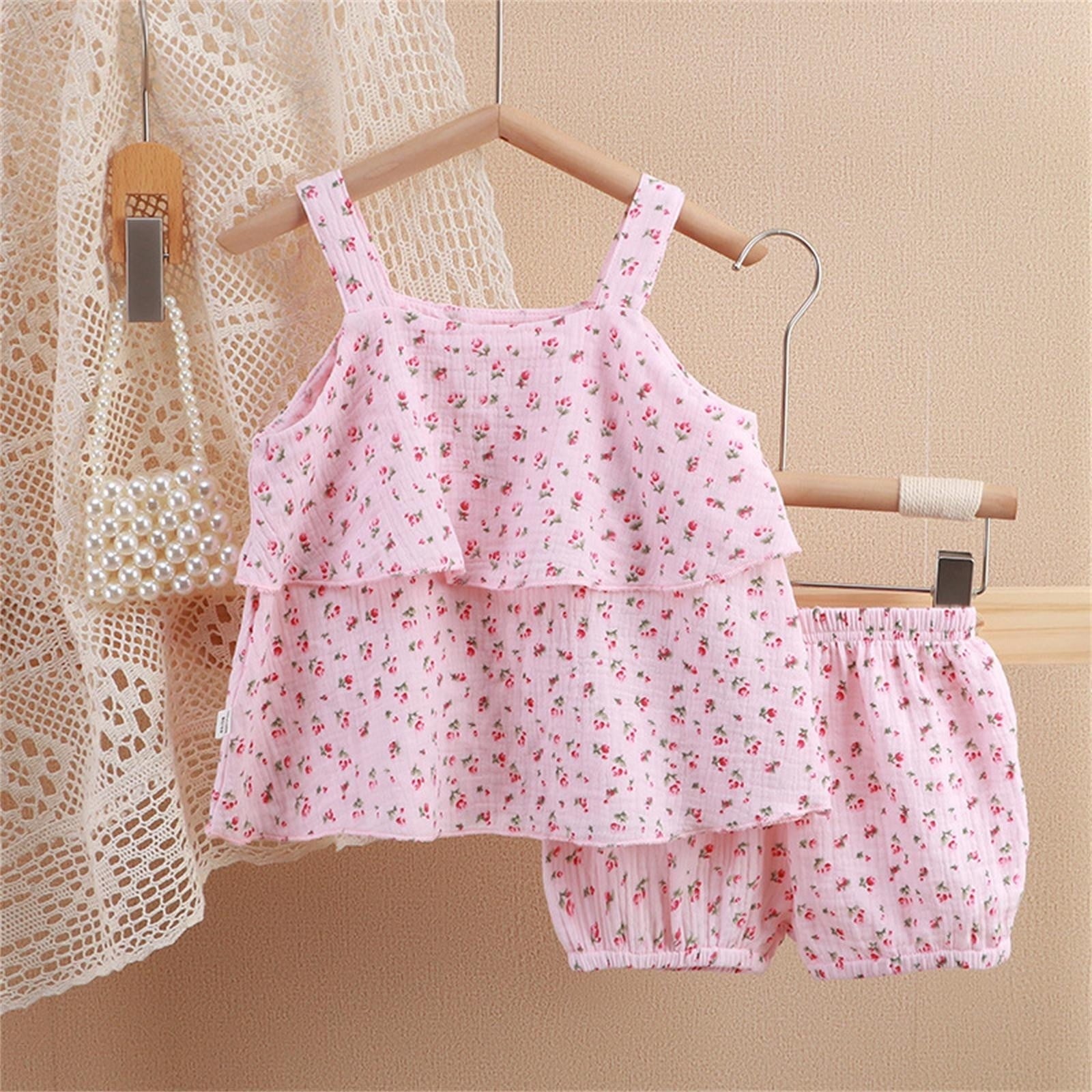 Pink Blossom Sleeveless Girls Set