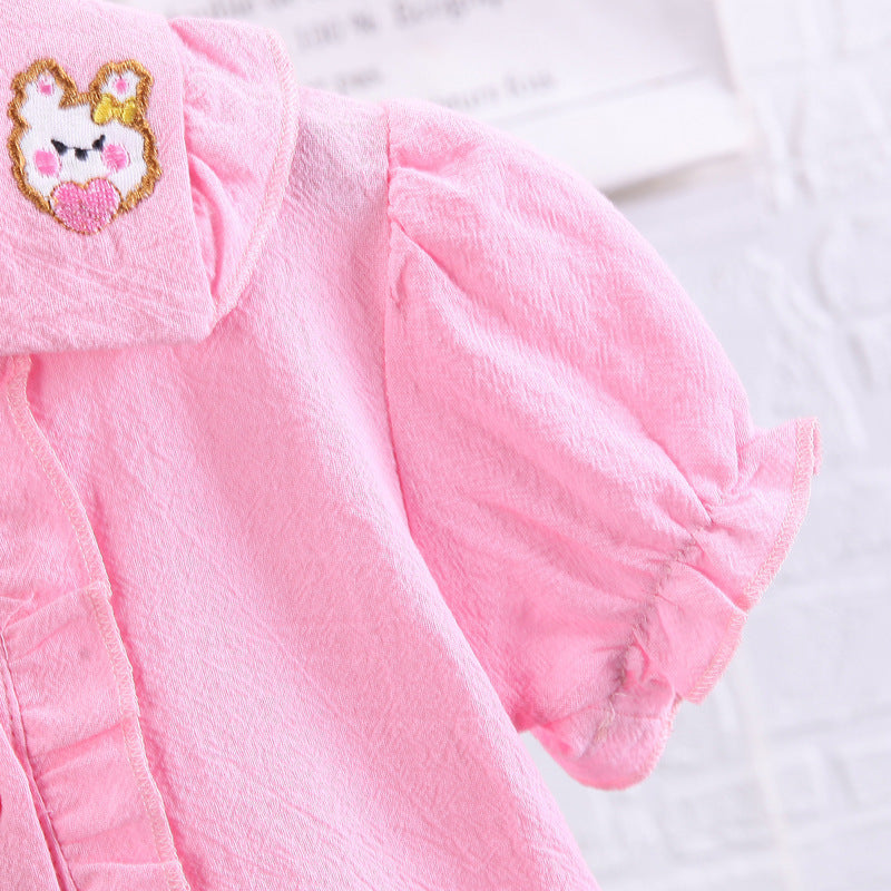 Smart Button Girls Shirt with Trendy Shorts Set