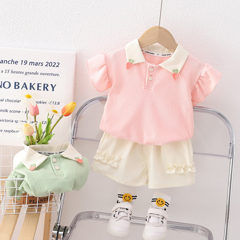 Strawberry Collared Girls Clothing Set