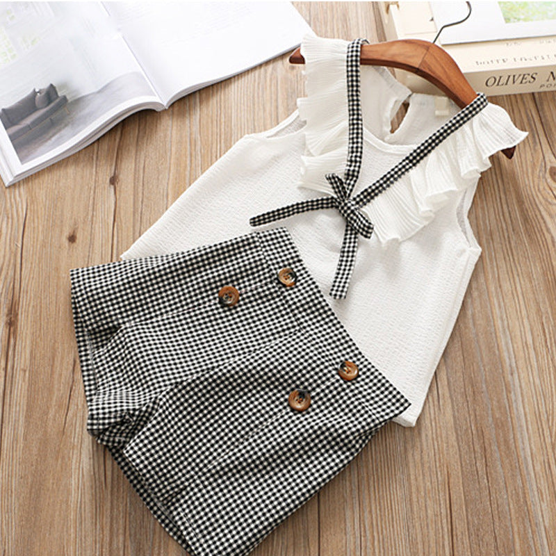 Stylish Plaid Girls Two-piece Set