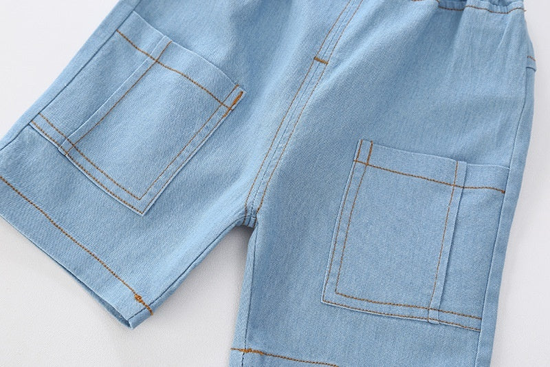 Yellow Abstract Boys Denim Set