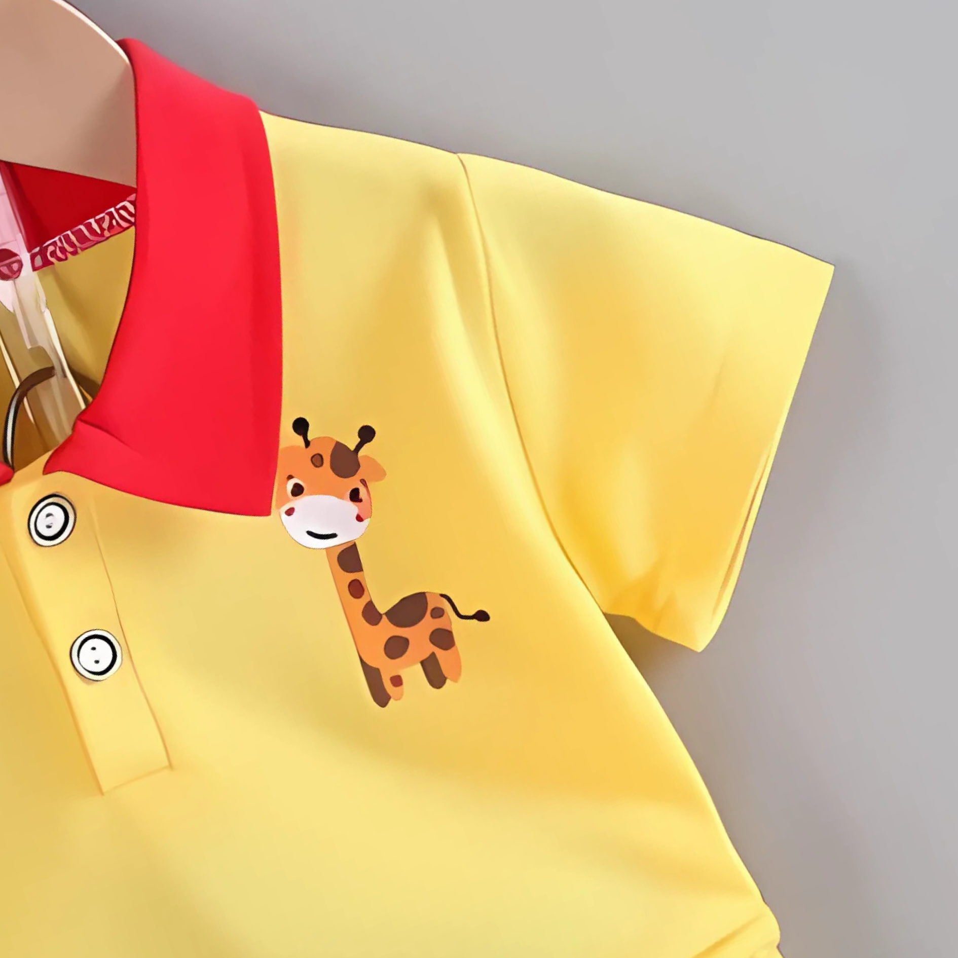 Yellow Giraffe Boys Collar Tshirt and Bottom Set