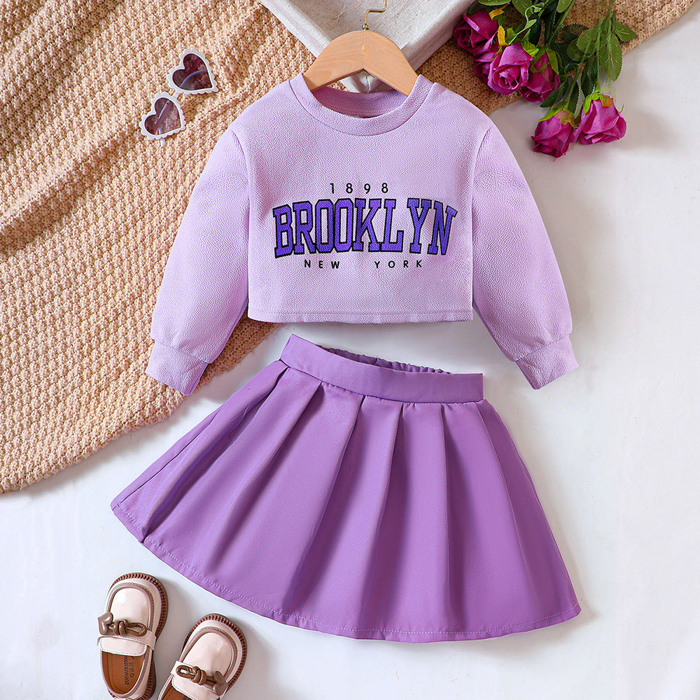 Purple Pleated Skirt and Sweatshirt Set